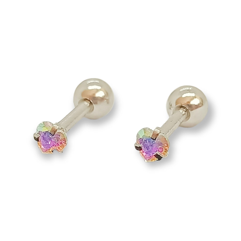 Aros Punto de Luz Acero Inoxidable Tornasol Zirconio Corazon 3mm-0