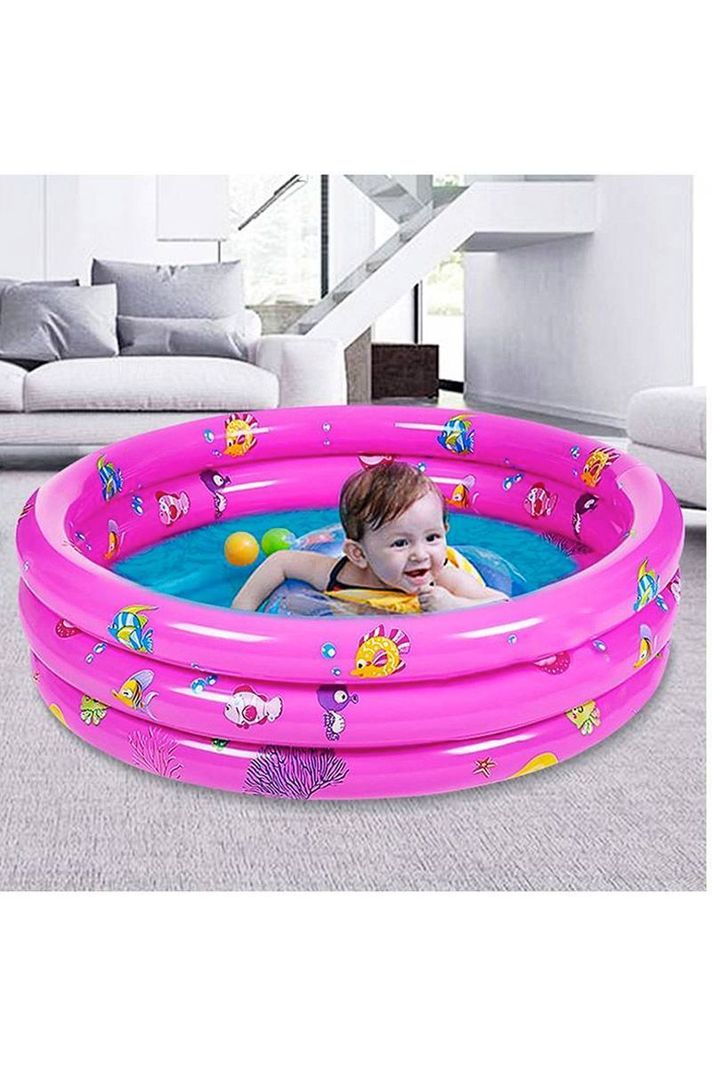 Piscina Inflable Plástico Bebe 3 Anillos 80 Cm Verano Rosa-2