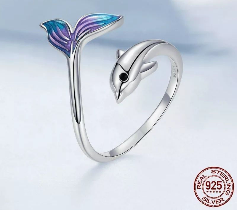 Anillo Delfín Multicolor Ajustable Plata 925-2