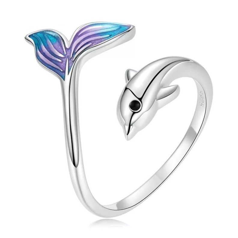 Anillo Delfín Multicolor Ajustable Plata 925-0