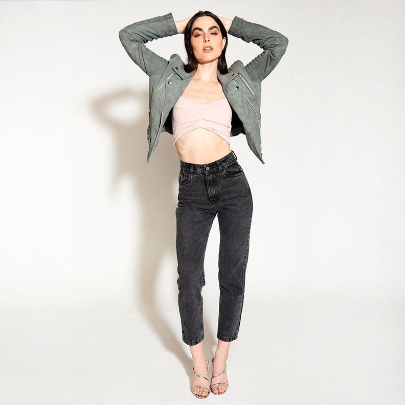 Chaqueta De Cuero Moto Suky Gris Amen-2