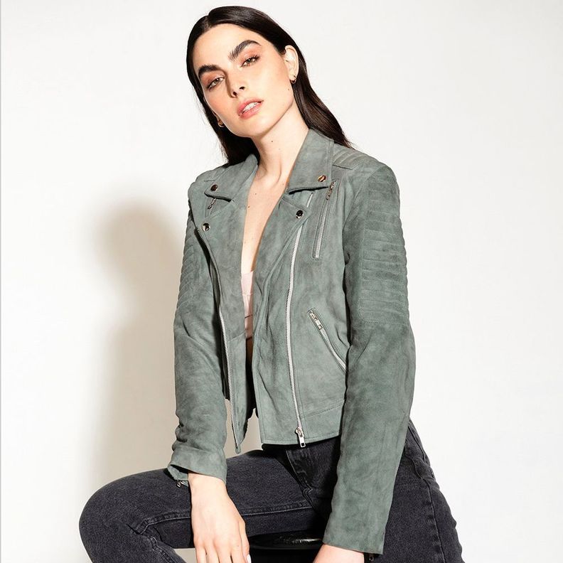 Chaqueta De Cuero Moto Suky Gris Amen-0