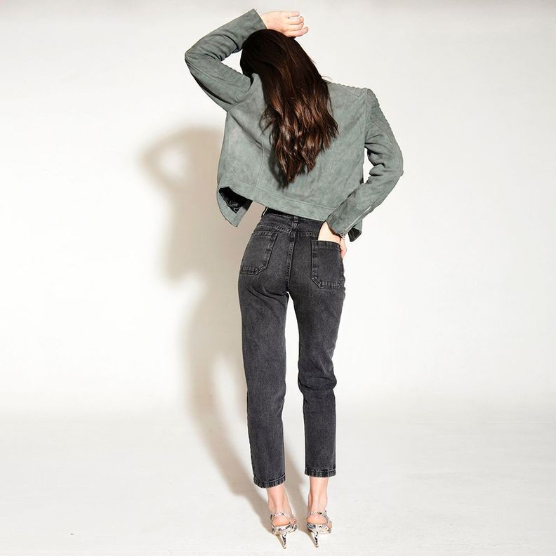 Chaqueta De Cuero Moto Suky Gris Amen-1