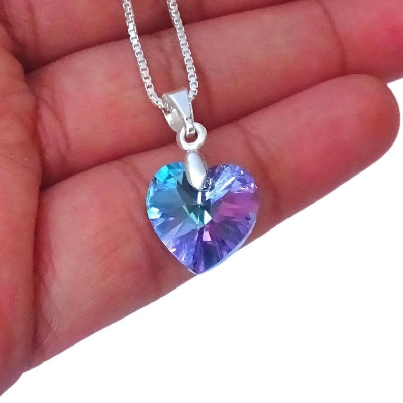 Cadena De Plata (veneciana)con Cristal Corazón Violeta - MABELITA-2