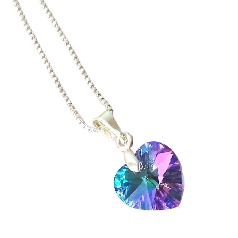 Cadena De Plata (veneciana)con Cristal Corazón Violeta - MABELITA-0