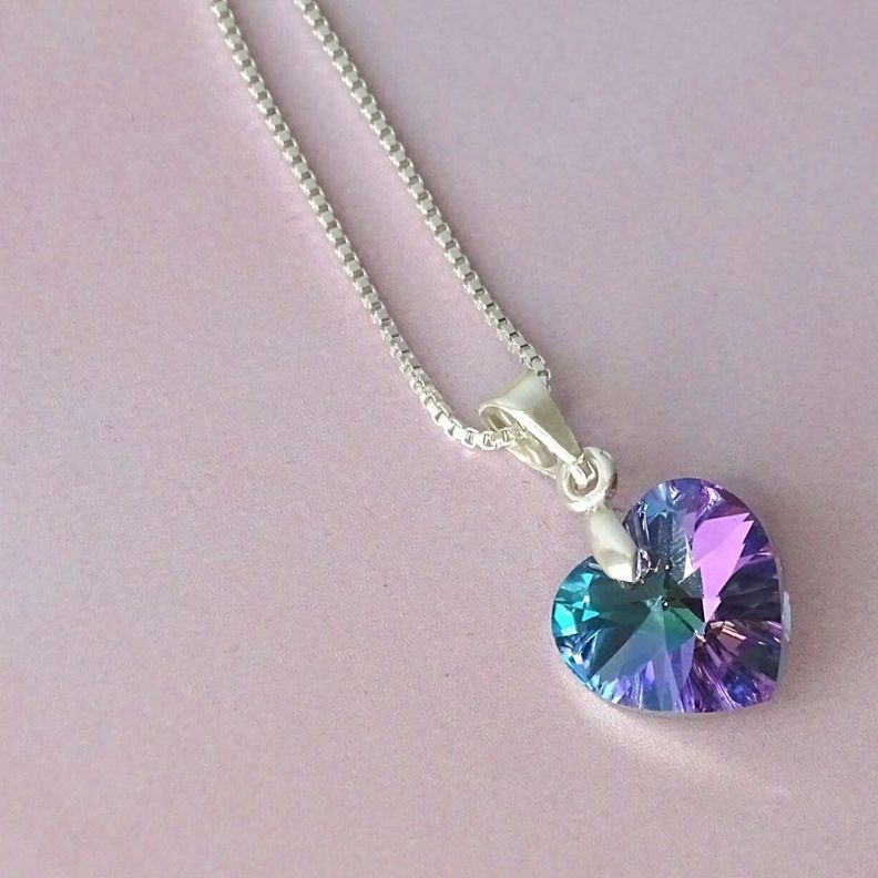 Cadena De Plata (veneciana)con Cristal Corazón Violeta - MABELITA-3