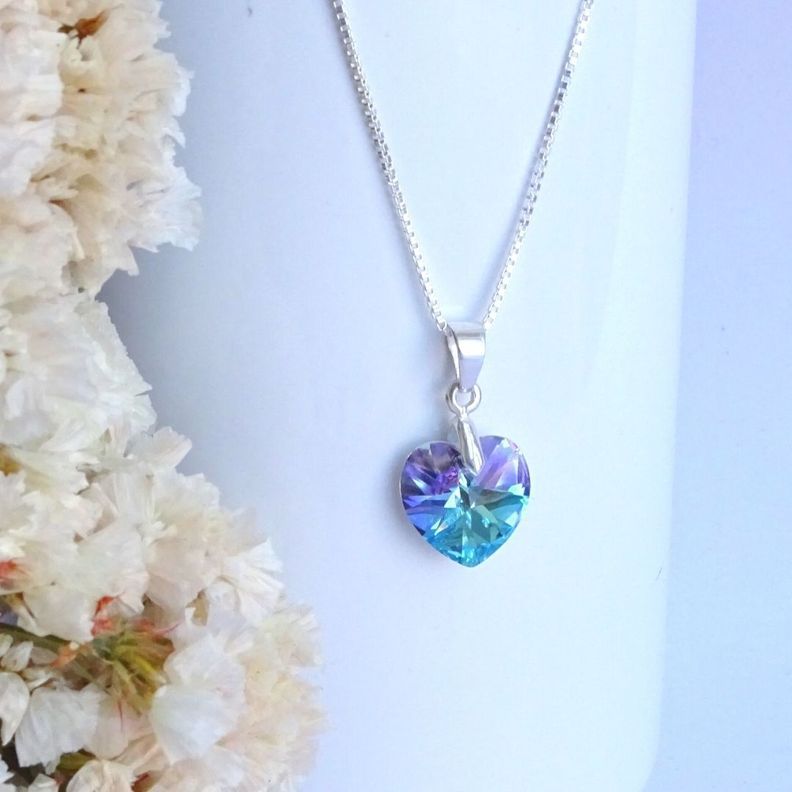 Cadena De Plata (veneciana)con Cristal Corazón Violeta - MABELITA-1