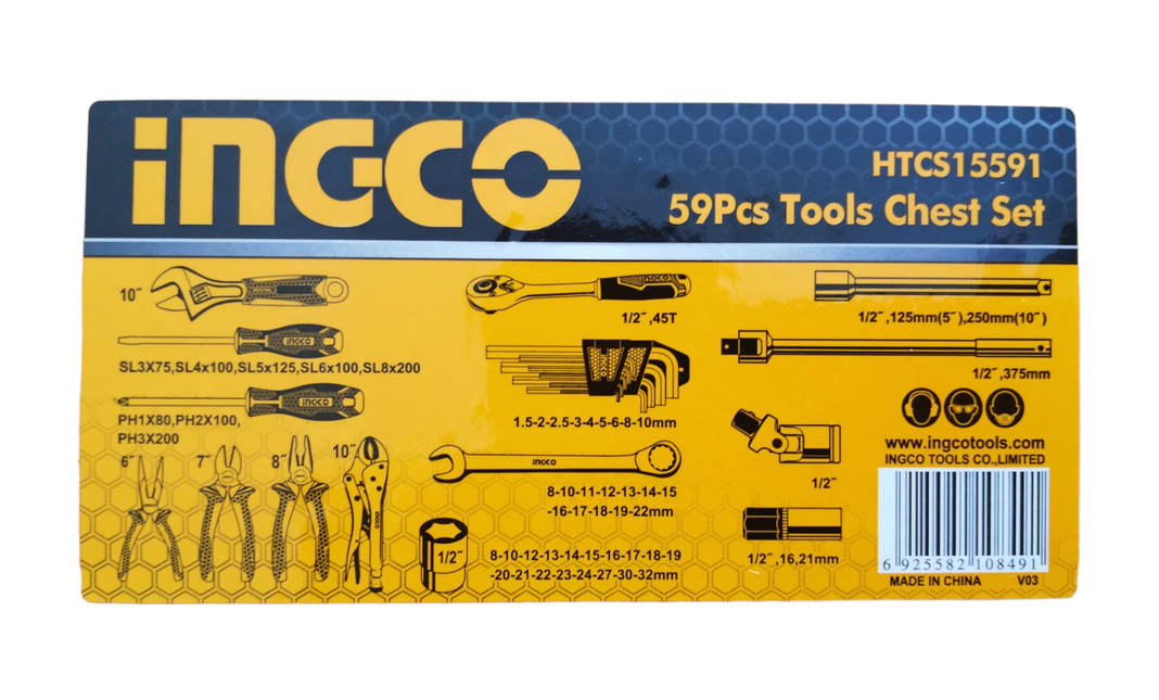 Caja De Herramientas Metálica Ingco Industrial + 59 Htas Manuales-2