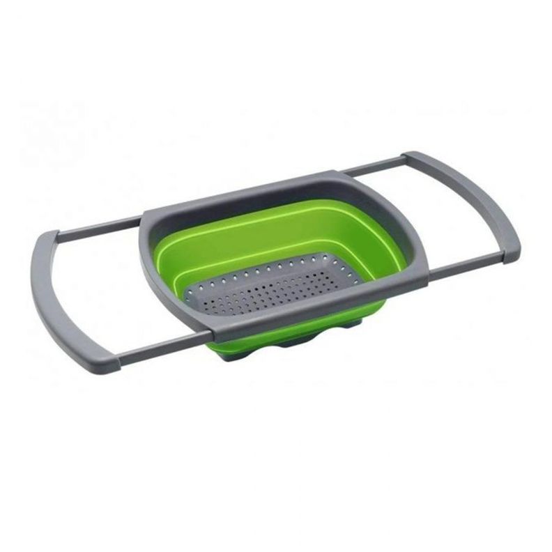 Colador Plegable Rectangular De Silicona Verde-0