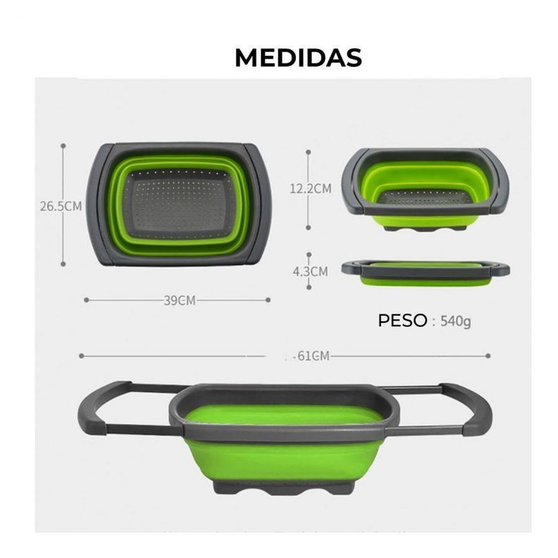 Colador Plegable Rectangular De Silicona Verde-1