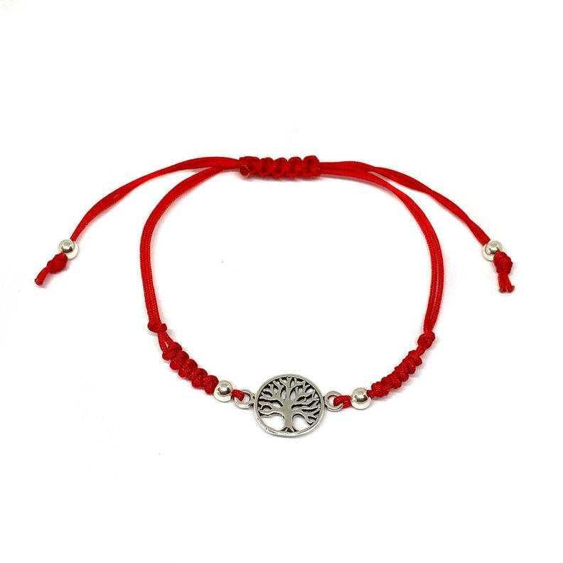 Pulsera Ajustable Cordón Rojo Árbol De La Vida Plata Fina 925-0
