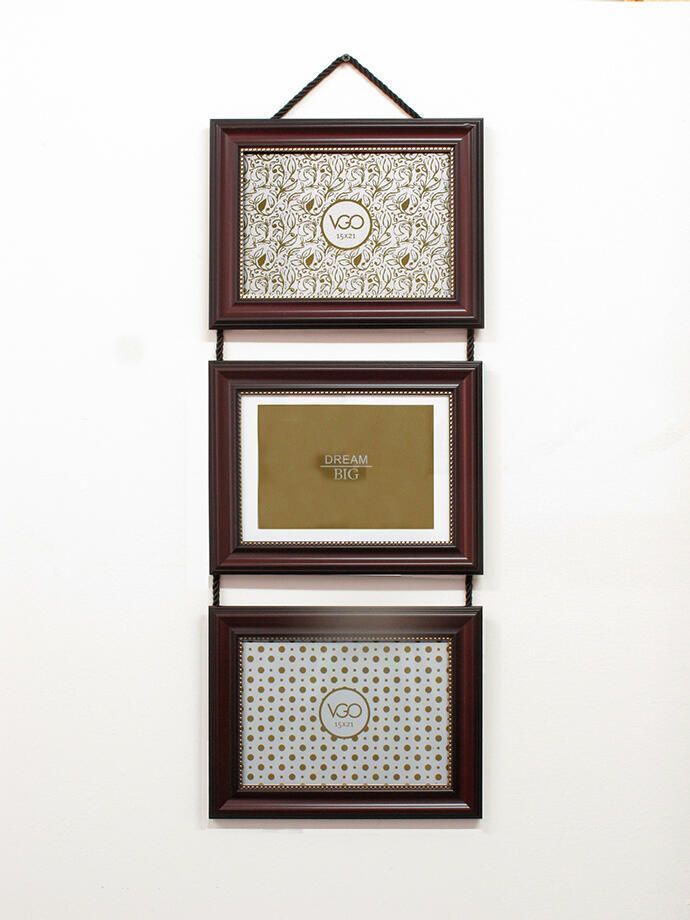 Marco Triple plastico con puntitos Marron 10x15 cm / 3F Cafe