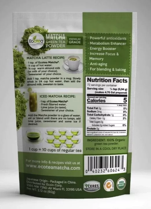 Ecotea  Matcha  Te  Verde  Japones  Premium  Usda  - 60g  - 72 Tazas-1
