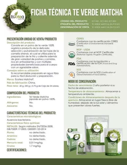 Ecotea  Matcha  Te  Verde  Japones  Premium  Usda  - 60g  - 72 Tazas-2