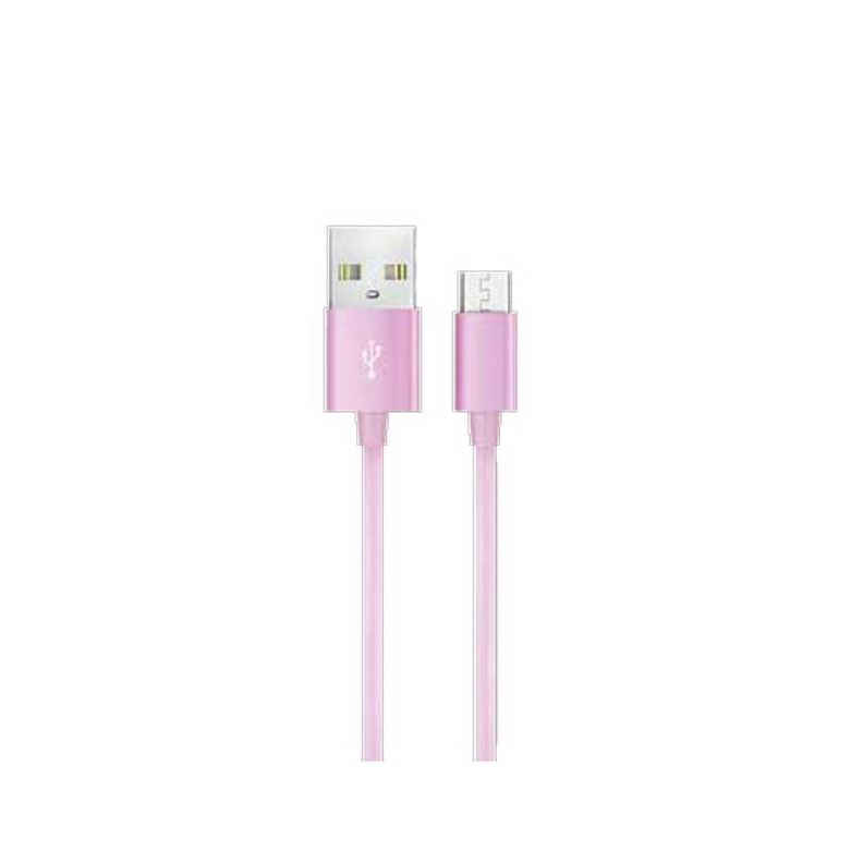 Cable USB a Micro USB 1mt Transmisión de Datos y Carga Rosado-0