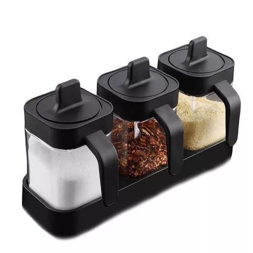 Set De 3 Especieros Frascos Para Condimentos Con Su Base Y Cuchara-0