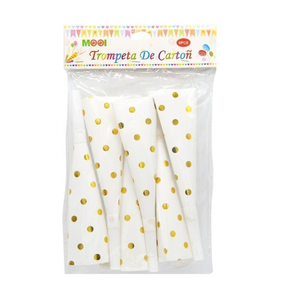 Trompetas De Cartón - Puntos Dorados 6pcs-0