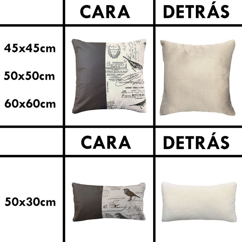 PACK 4 FUNDAS COJIN DECORATIVO ECOCUERO AVES CAFE 50X50-4