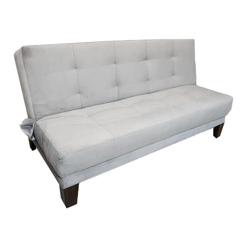 Futon Patagonia Gris Felpa 3 Cuerpos Pmadera Gris Espejado Plata