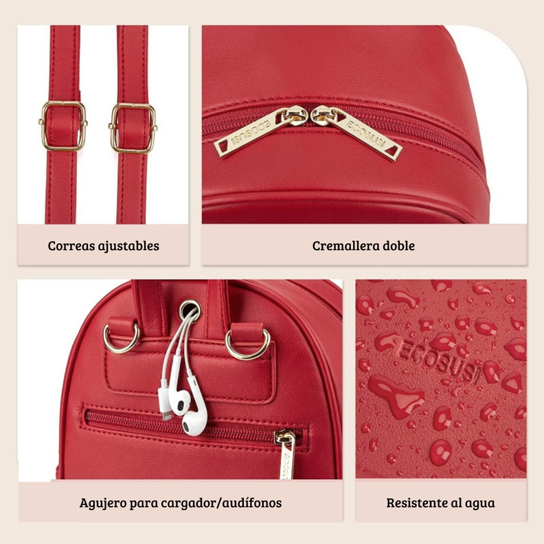 ECOSUSI Mini mochila con lazo Rojo-4
