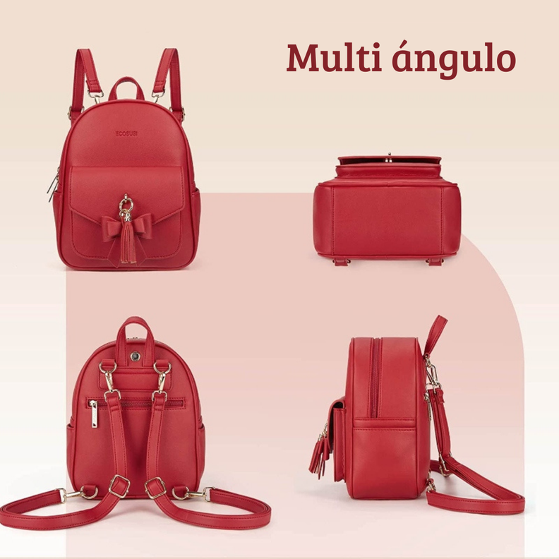 ECOSUSI Mini mochila con lazo Rojo-5