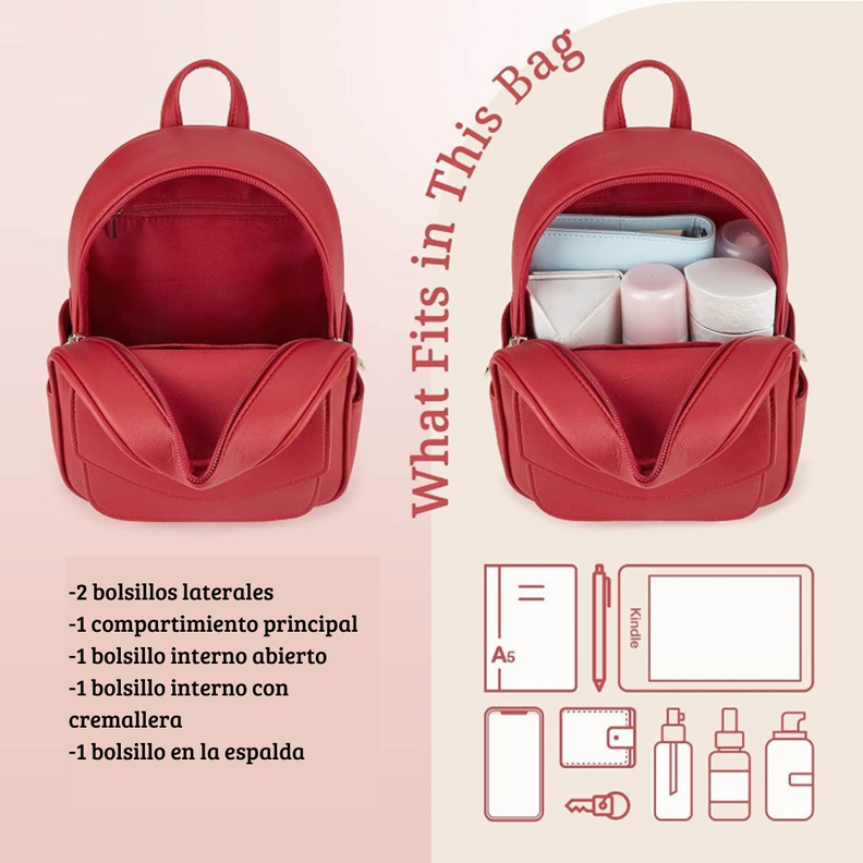 ECOSUSI Mini mochila con lazo Rojo-2