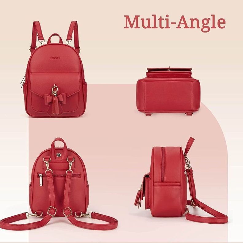 ECOSUSI Mini mochila con lazo Rojo-6