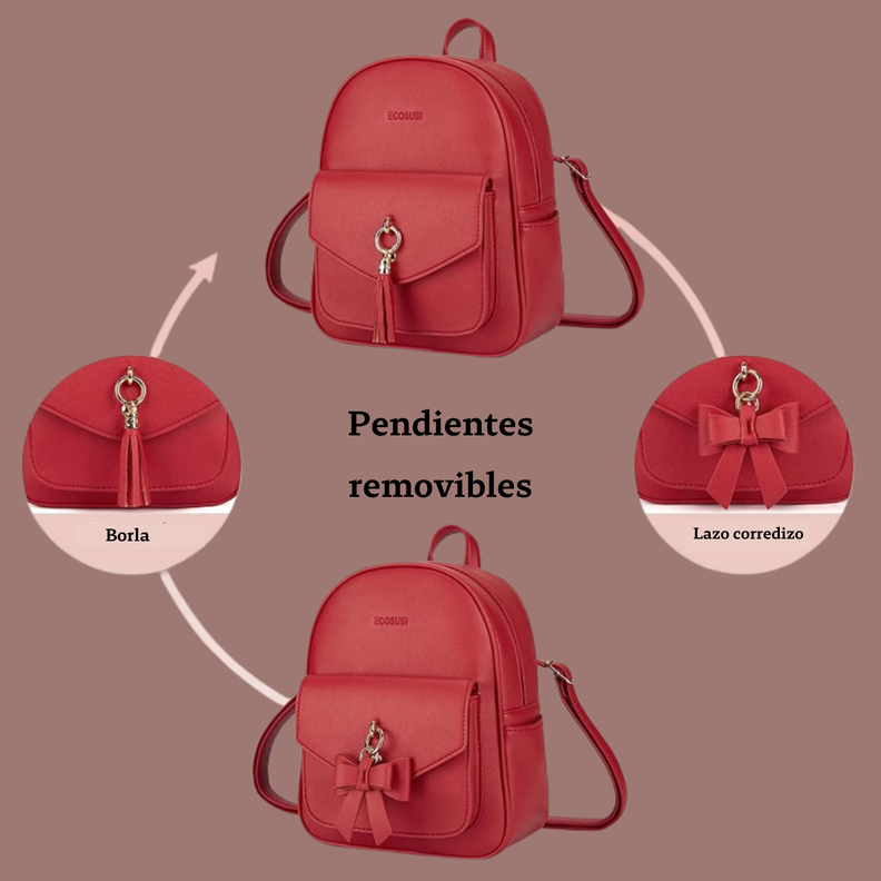 ECOSUSI Mini mochila con lazo Rojo-3