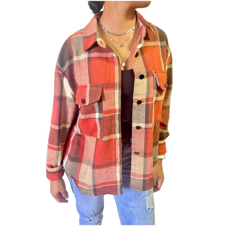 Camisa Leñadora Mujer Oversize Naranja-2