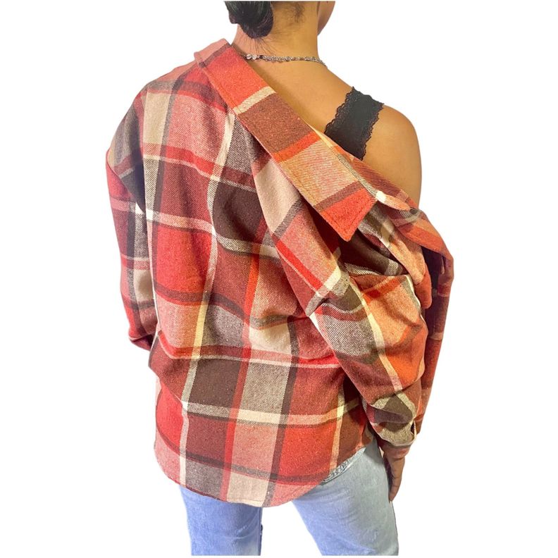 Camisa Leñadora Mujer Oversize Naranja-1