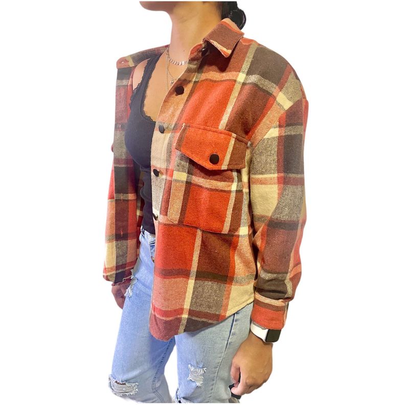 Camisa Leñadora Mujer Oversize Naranja-0