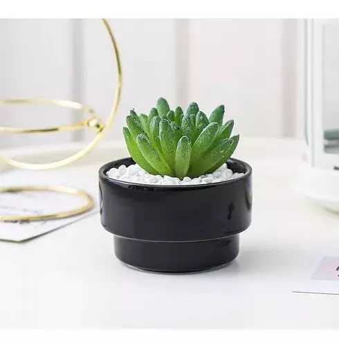 Florero Macetero Negro Con Colgante Dorado Elegante-2