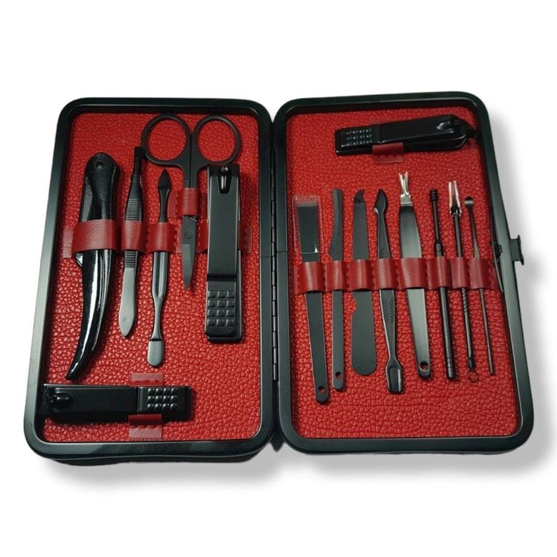 Set Manicura Profesional 15 Pzs Negro Estuche AK53 Negro Mate