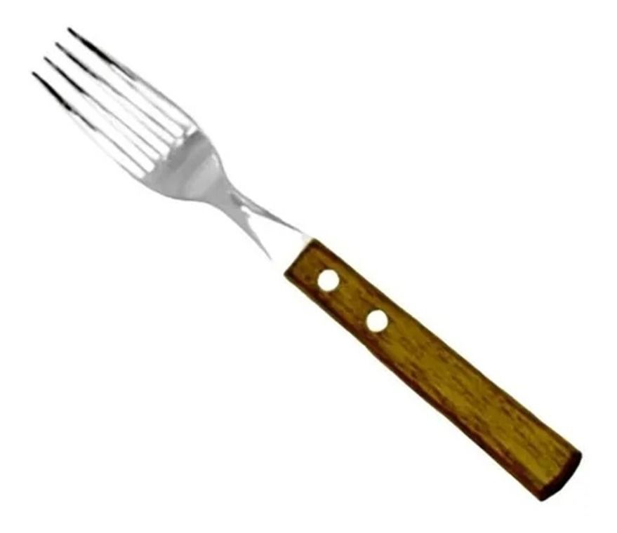 Set 6 Tenedores Acero Inoxidable Madera Tenedor-0