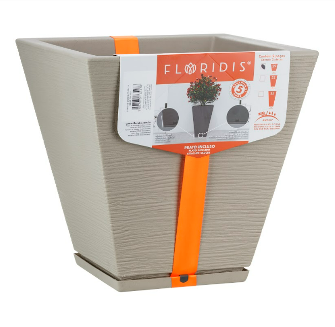 MACETERO FLORIDIS ZURIQUE BEIGE 34CM CON PLATO-1
