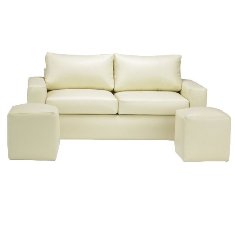 Sofá BILDUN Romme 3 Cuerpos Ecocuero Marfil + 2 pouf-0
