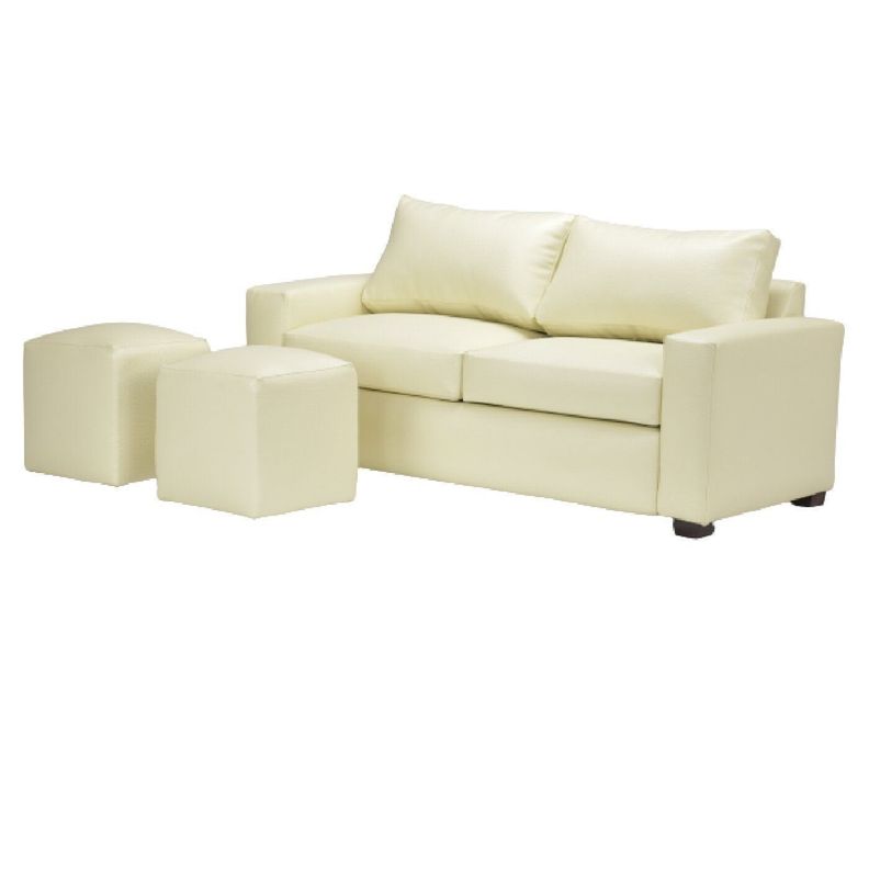 Sofá BILDUN Romme 3 Cuerpos Ecocuero Marfil + 2 pouf-1