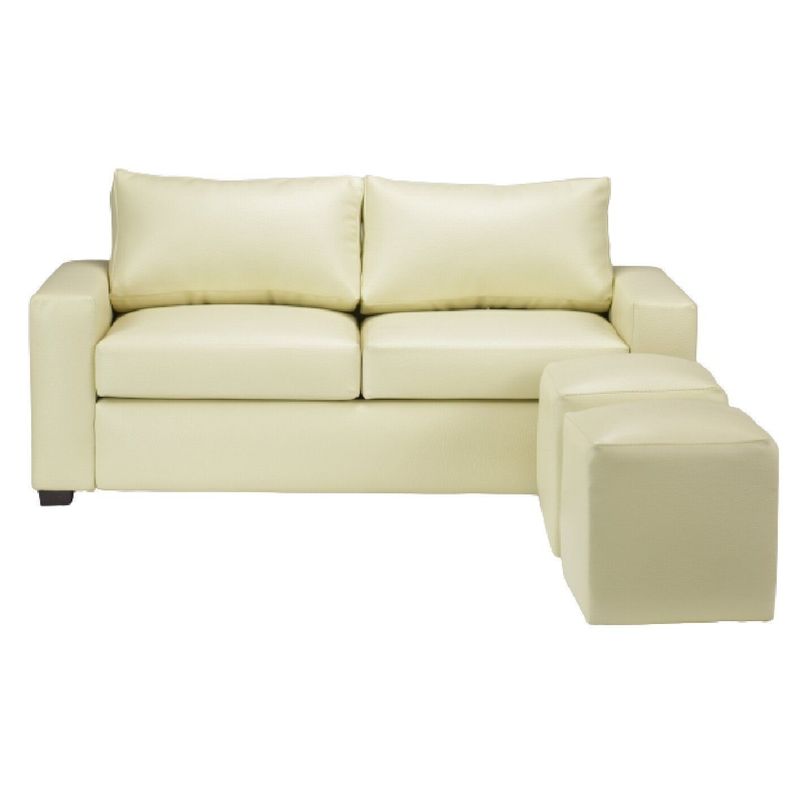 Sofá BILDUN Romme 3 Cuerpos Ecocuero Marfil + 2 pouf-2