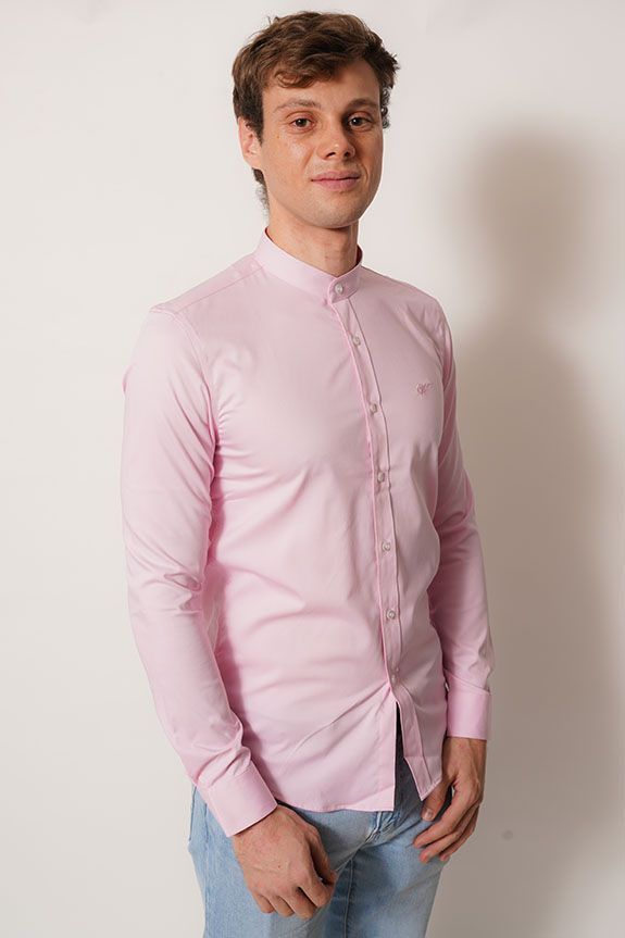 Camisa cuello mao rosa manga larga fit White Cloth-1