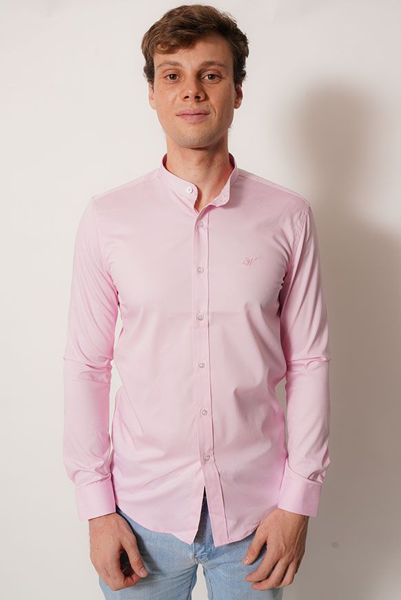 Camisa cuello mao rosa manga larga fit White Cloth-3