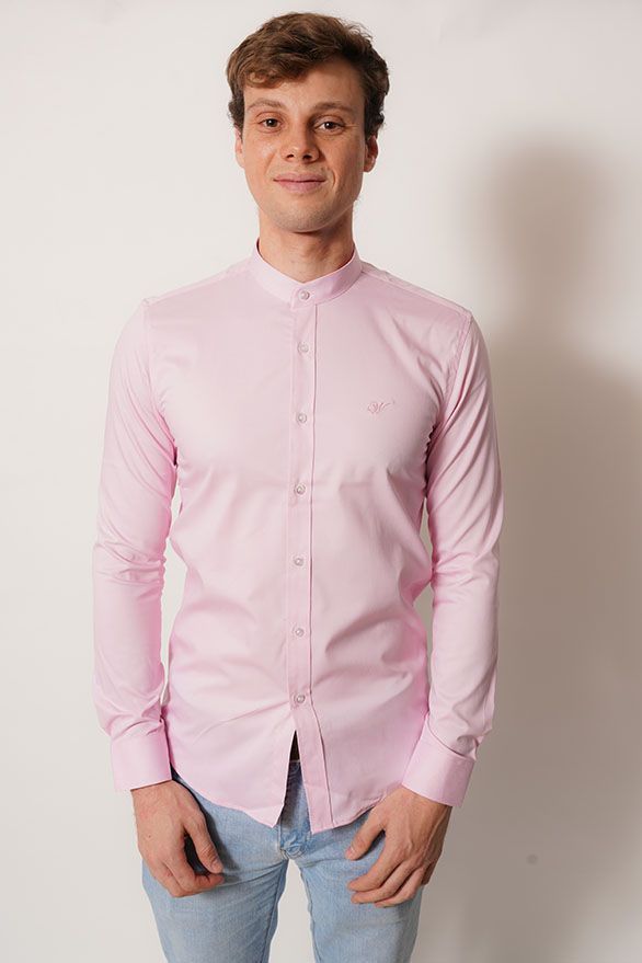 Camisa cuello mao rosa manga larga fit White Cloth-0
