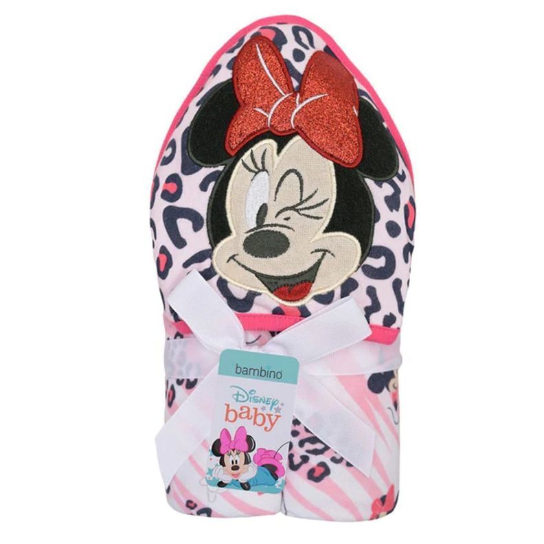 Toalla rosa con capucha para bebé Minnie-1