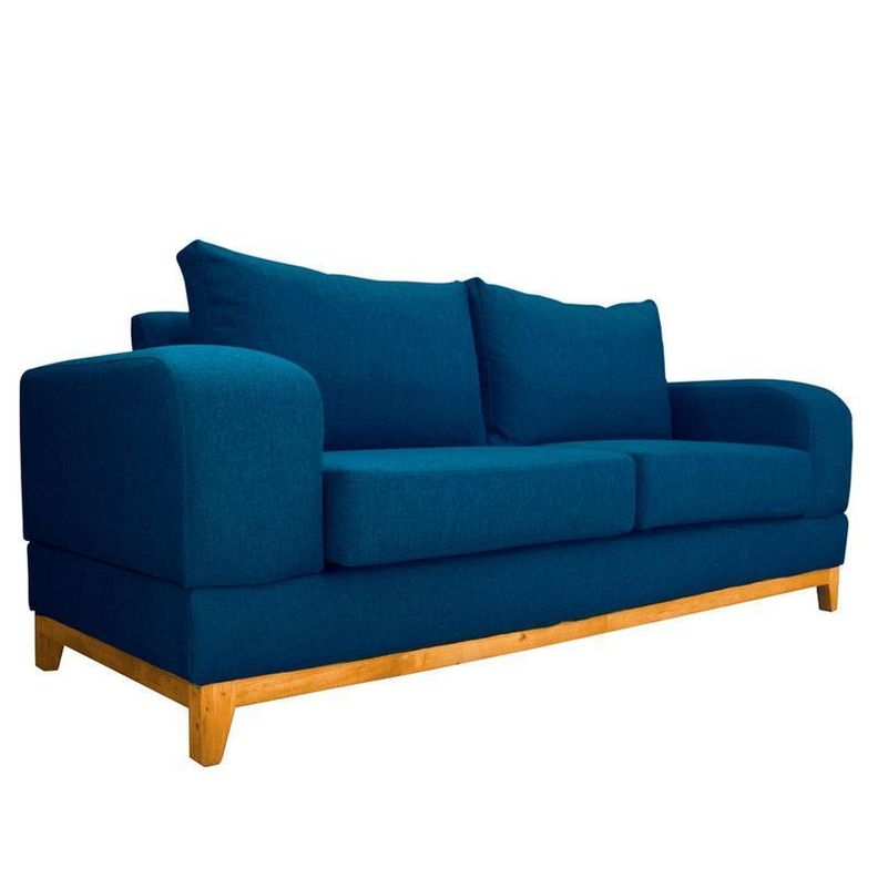 Sofá Basalto Chenille Tipo Lino Azul 3 Cuerpos-2