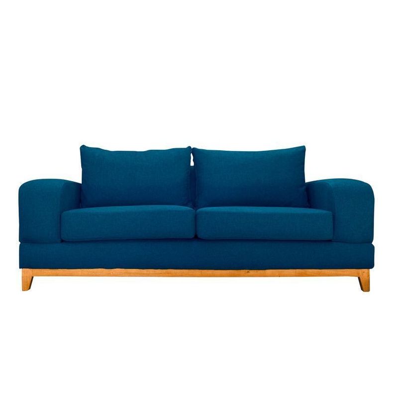 Sofá Basalto Chenille Tipo Lino Azul 3 Cuerpos-0