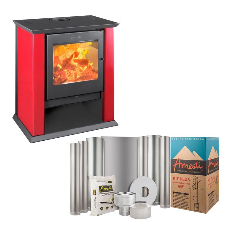 COMBO CALEFACTOR LEÑA CLASSIC 500 ROJO AMESTI + KIT INSTALACION 6"-0
