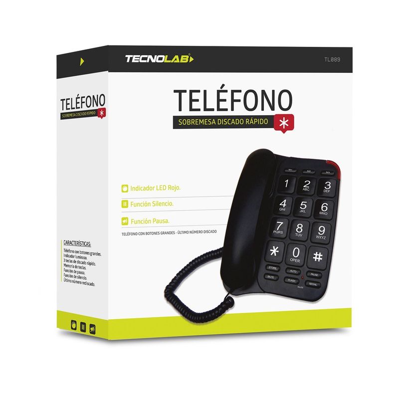Telefono Fijo Sobremesa Negro Tecnolab-2