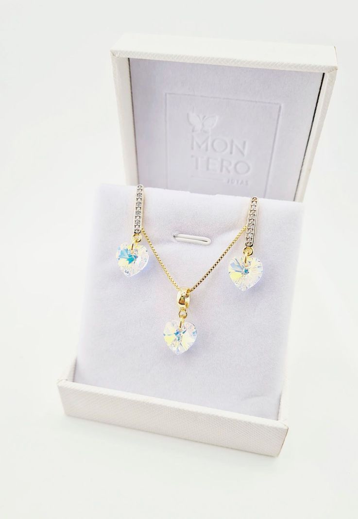 Conjunto Romance Gold Cristales Aurora Boreal-4