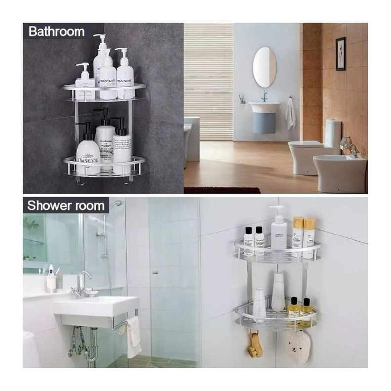 Repisa Mural Esquinero Baño Ducha Aluminio 2 Niveles-2