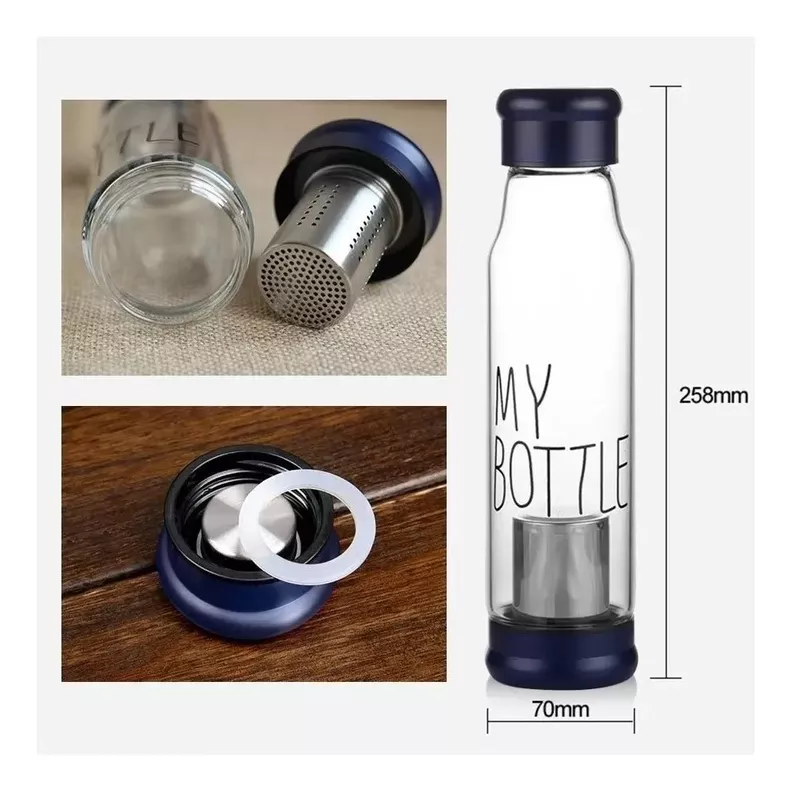 Botella Infusor De Vidrio Con Funda Gris-2