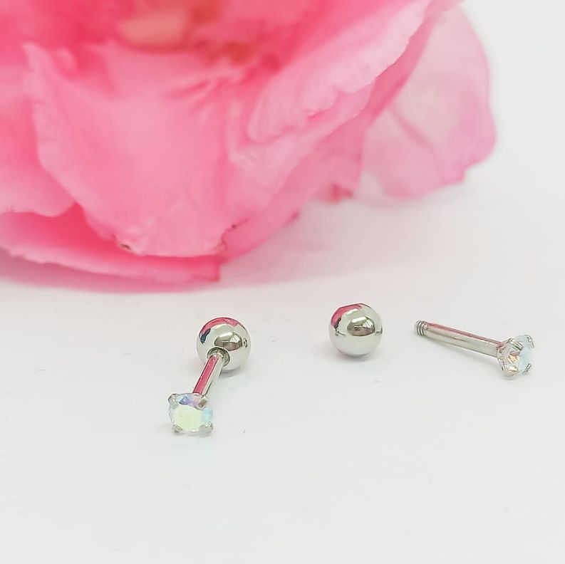 Aros Punto de Luz Acero Inoxidable Tornasol Zirconio Circulo 3mm-4